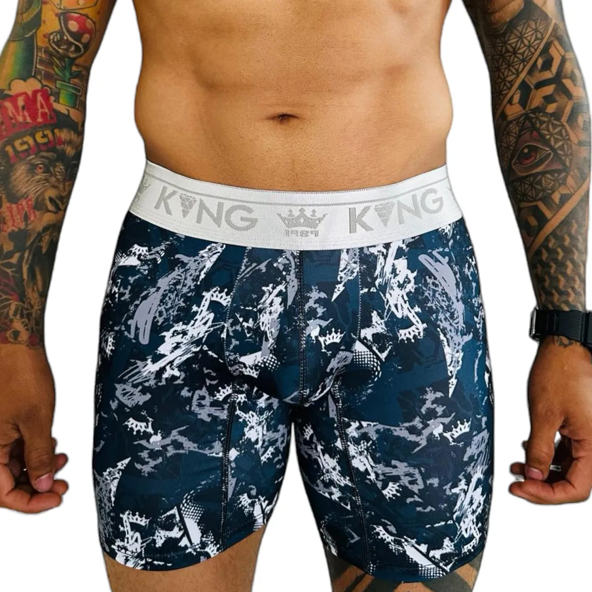 Bóxer Para Hombre King En Seda Fría Azul Gris