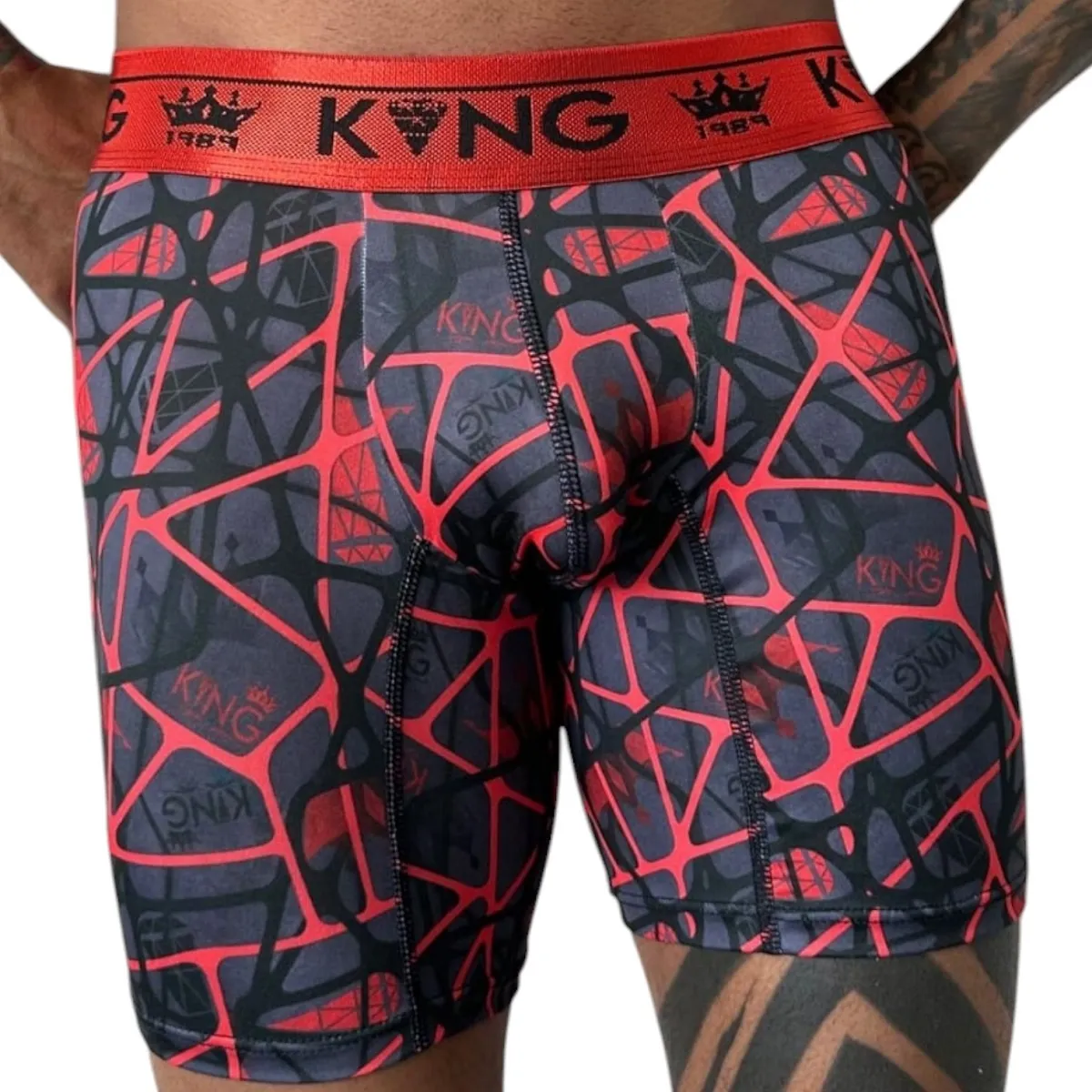 Bóxer Para Hombre King En Seda Fría Lineas Rojas