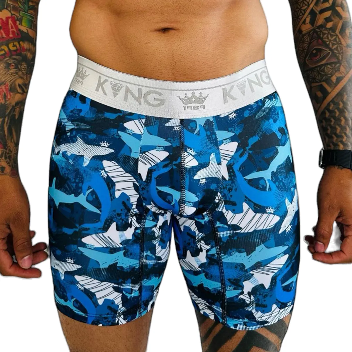 Bóxer Para Hombre King En Seda Fría Azul Blanco