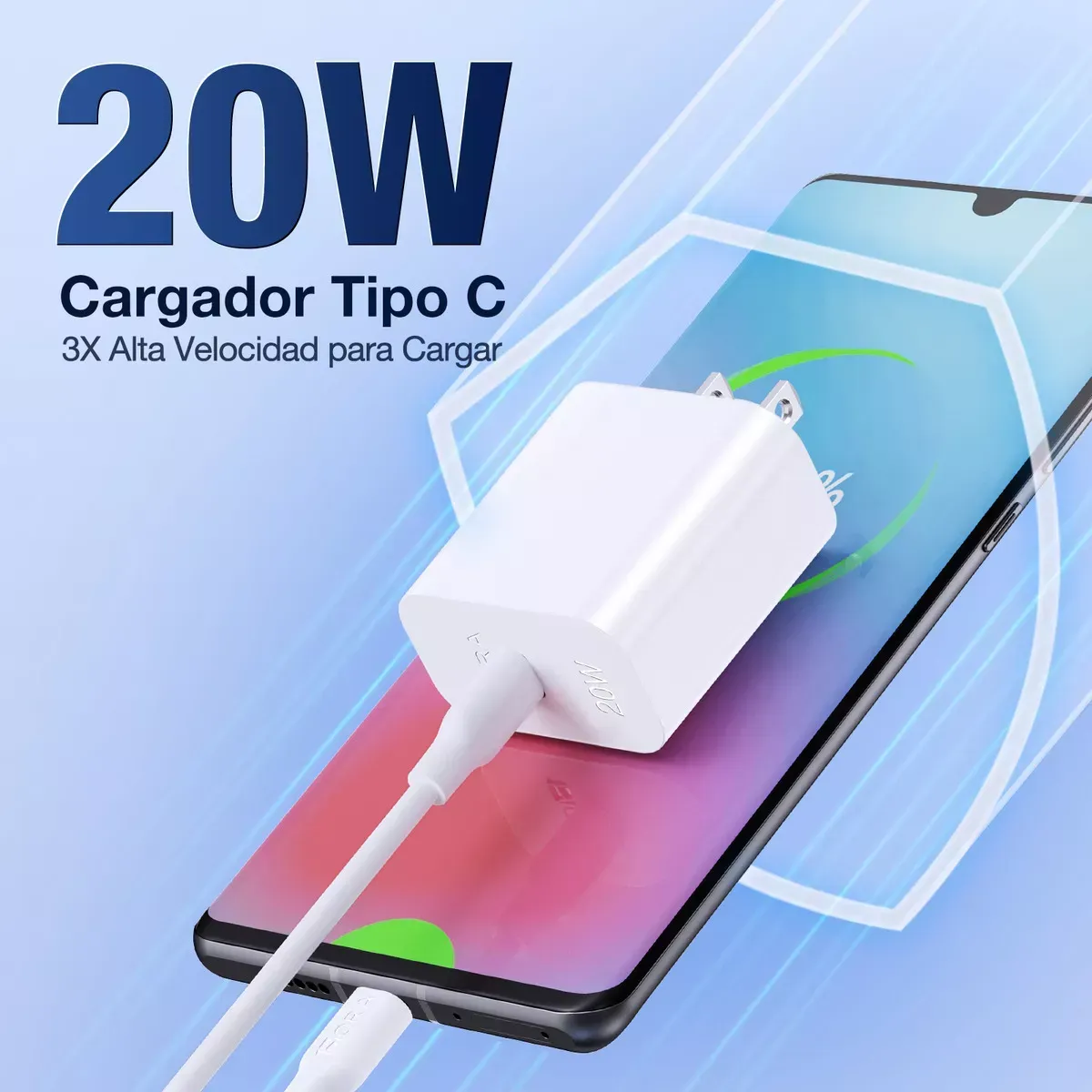 Cargador Tipo C Carga Rápida Pd 20w Con Cable C A C Compatible Con Samsung /Motorola /Xiaomi /Huawei