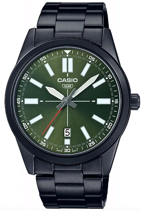 Reloj Casio Hombre MTP-VD02B-3EUDF Pulso Acero Pavonado Negro Fondo Verde