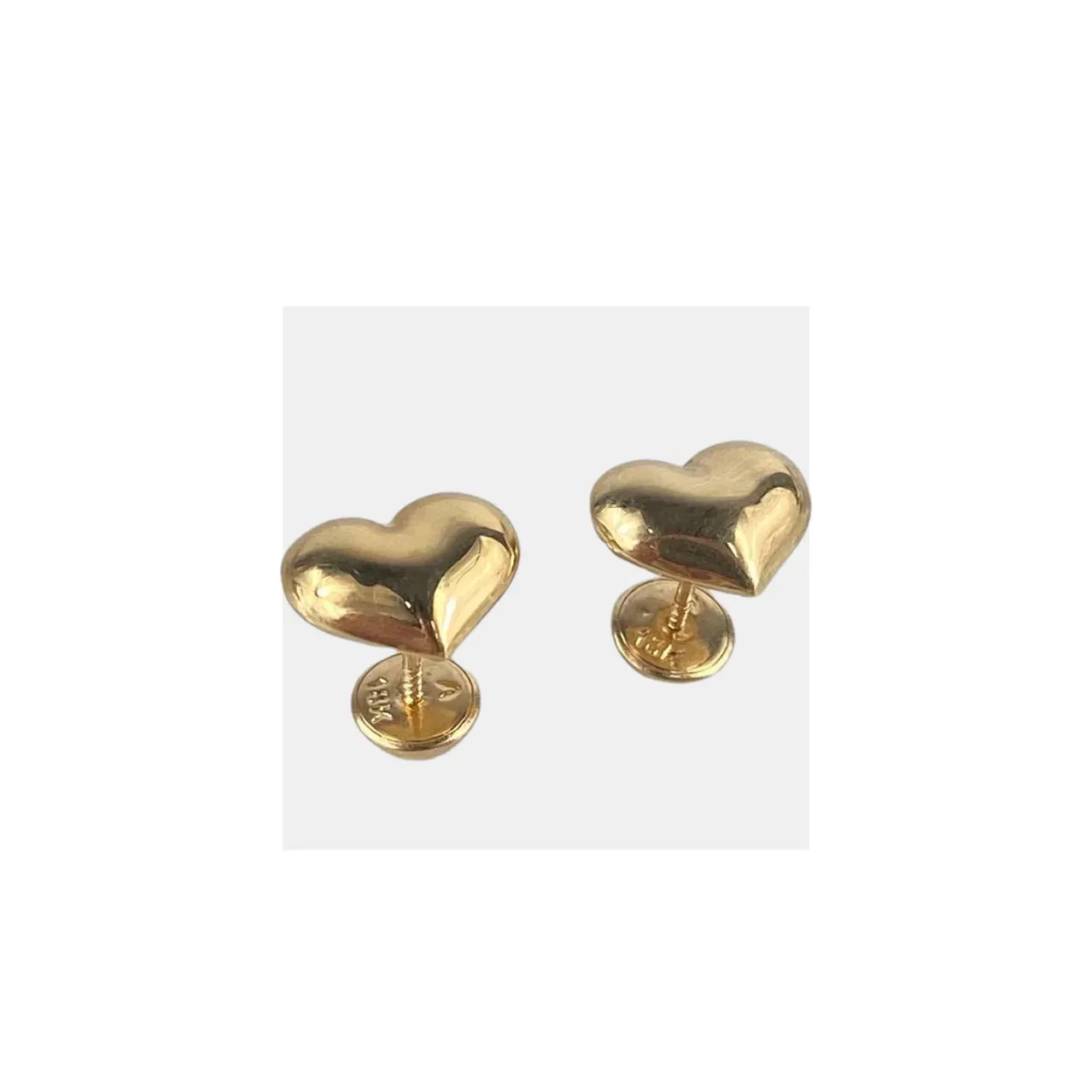 Aretes Topos Corazon  Oro 18k Rosca Seguridad