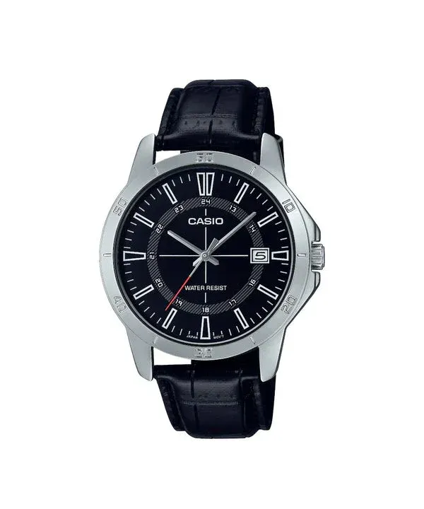Reloj Casio Caballero MTP-V004L-1CUDF Pulso Cuero Negro Caja Plateado