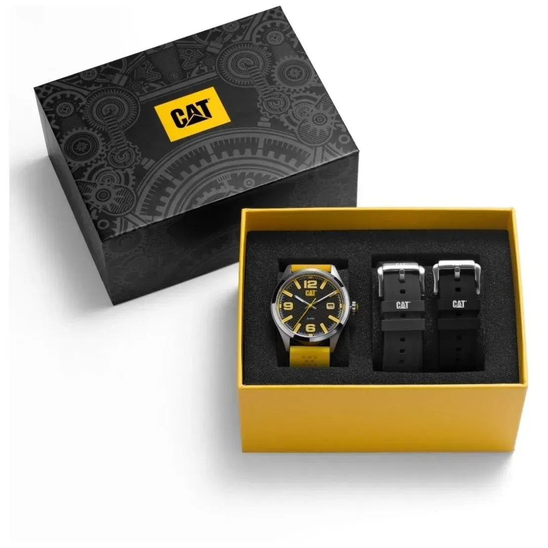 Reloj Caterpillar Hombre SETQA137 Triple Pulso Silicona Amarillo Negro Gris Caballero