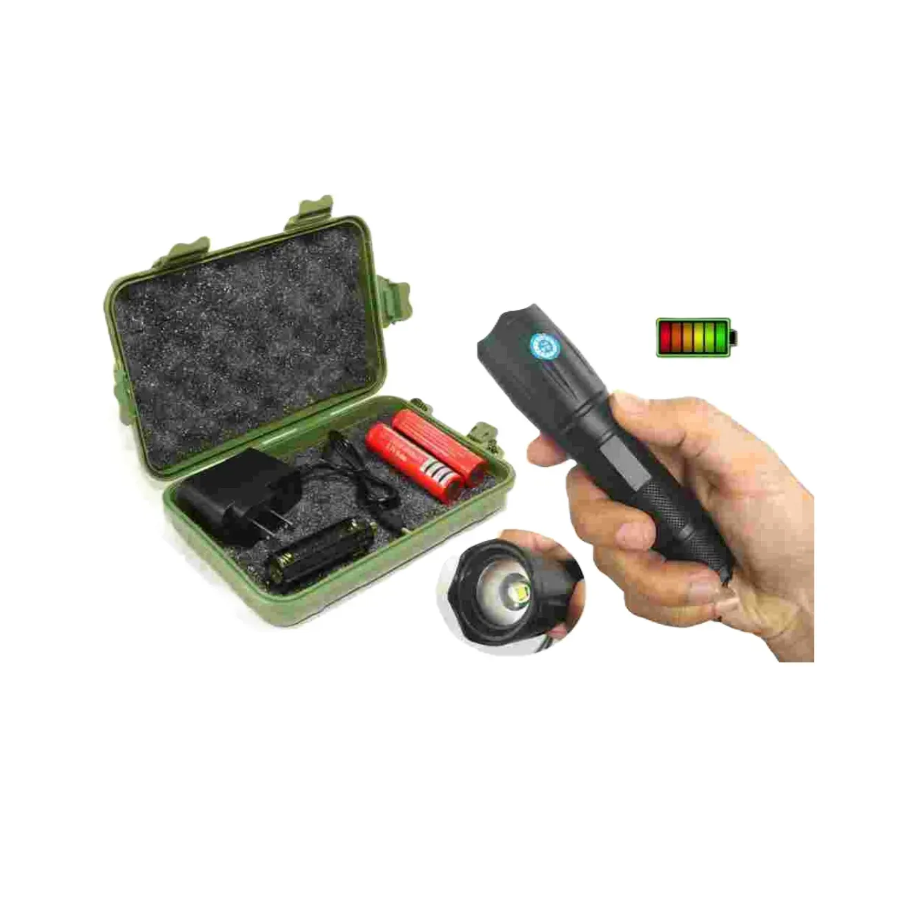 Linterna Recargable Con Estuche Kit Completo Con Baterias Recargables