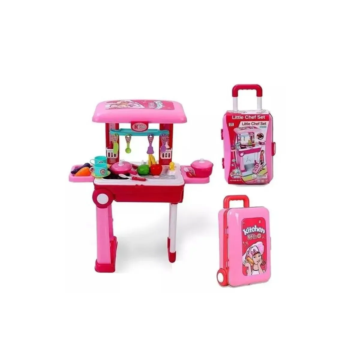 Set De Cocina Infantil Maleta Portatil Rosado 