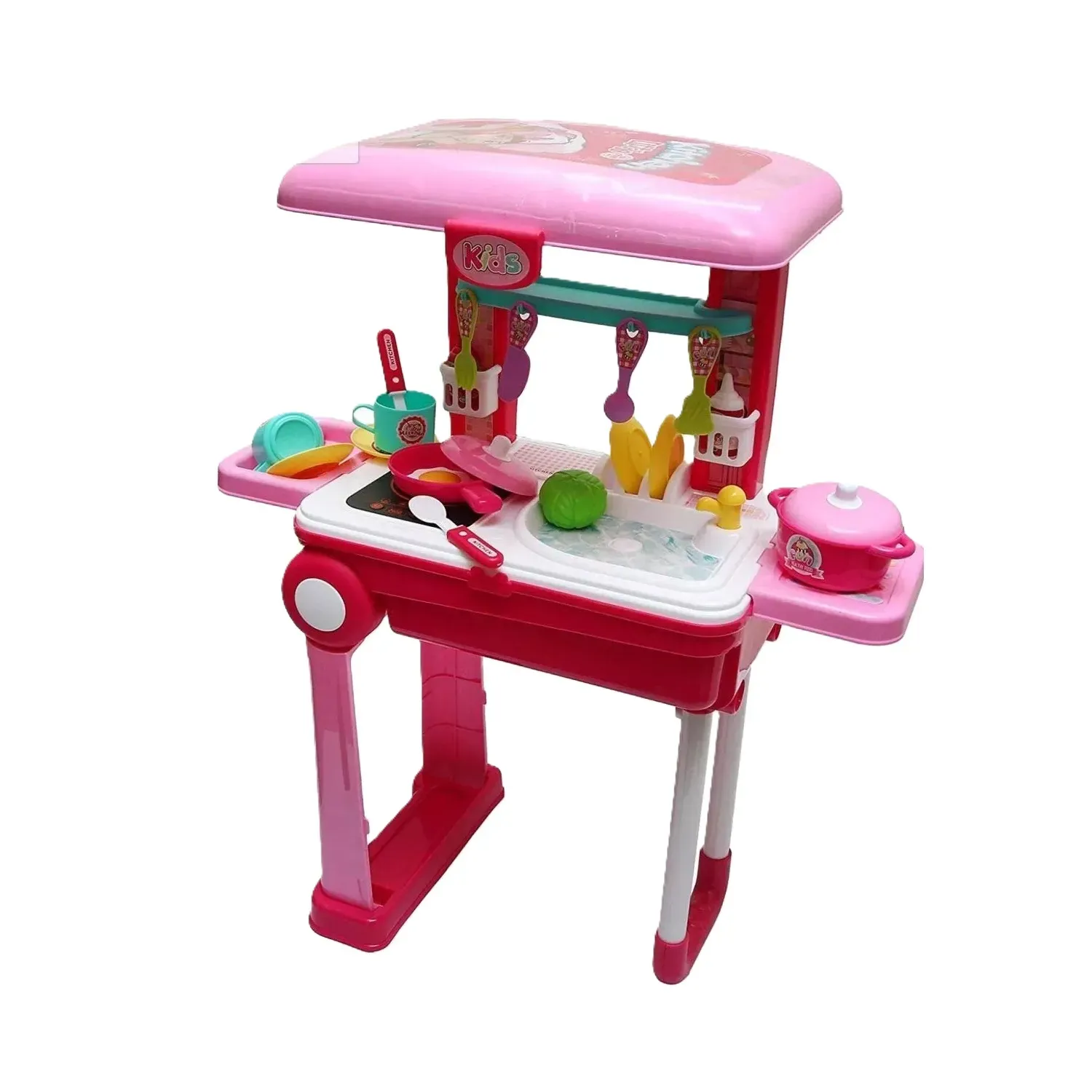 Set De Cocina Infantil Maleta Portatil Rosado 