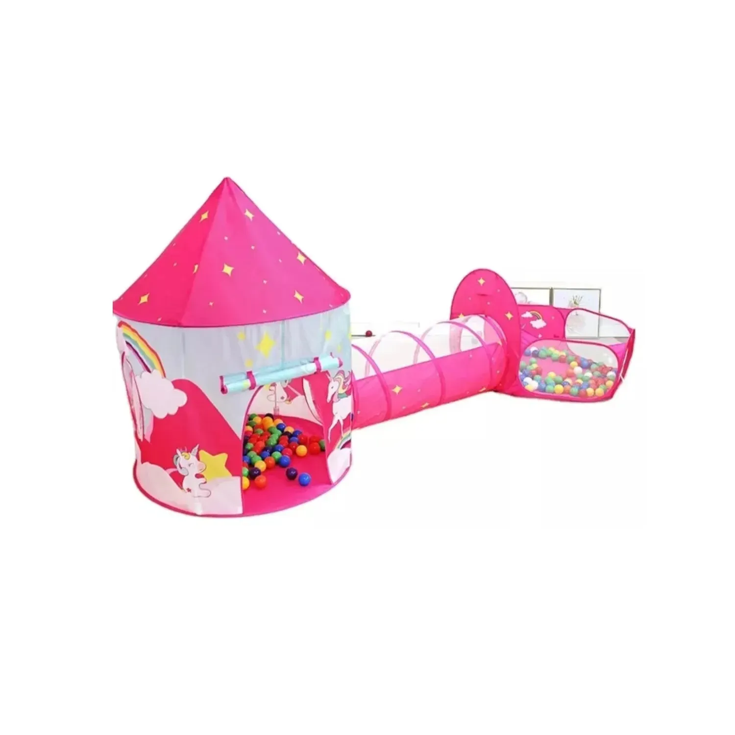 Carpa Infantil Castillo Unicornio Con Tunel & Piscina De Pelotas