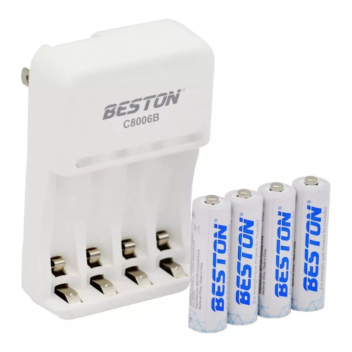 Pilas Recargables Con Cargador Beston 1500 mAh AA x 4 Pilas