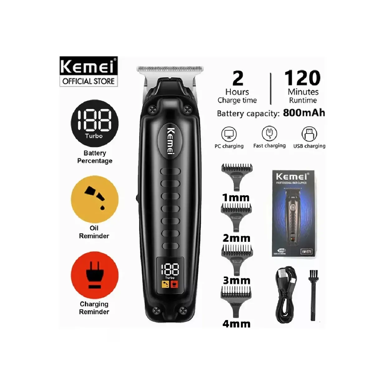 Patillera Profesional Para Cabello Kemei KM-1578 Recargable