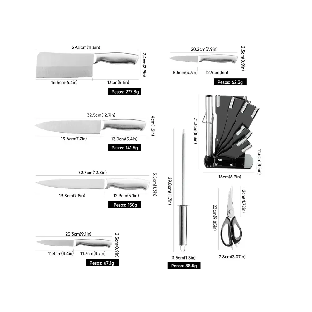 Juego De Cuchillos En Acero Inoxidable Set De Cocina x 8 Unidades