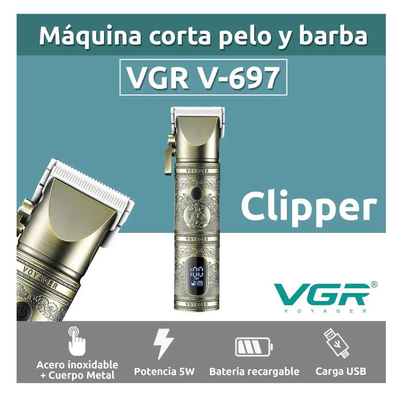 Maquina Patillera Barbera VGR Original E Inalambrica V-697 