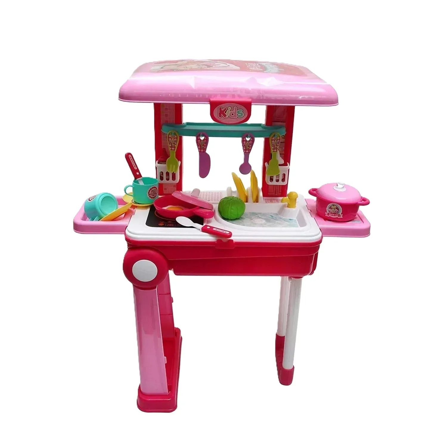 Set De Cocina Infantil Maleta Portatil Rosado 