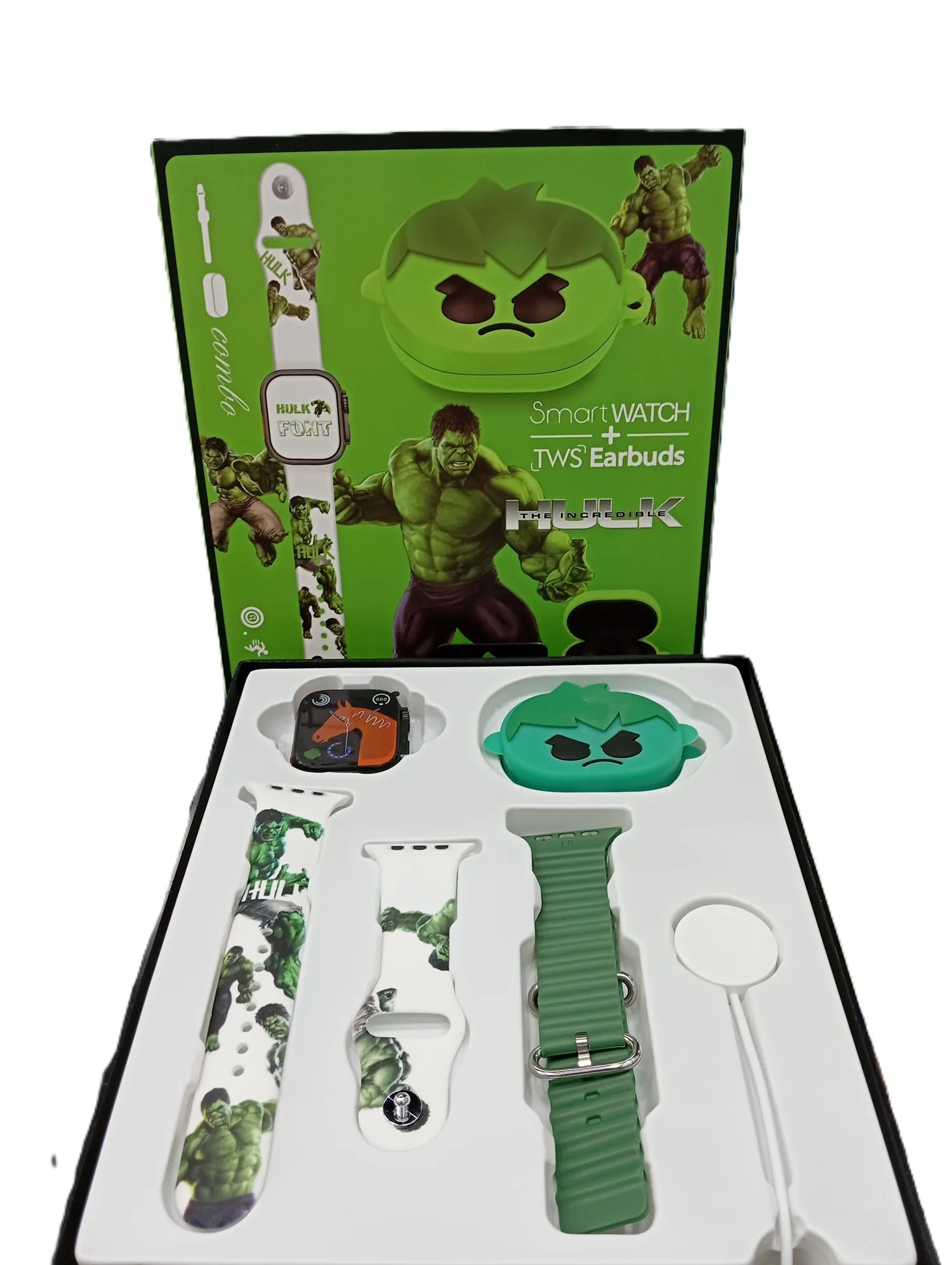 Combo Reloj Inteligente Niños KR-888 Hulk + Audífonos Estuche