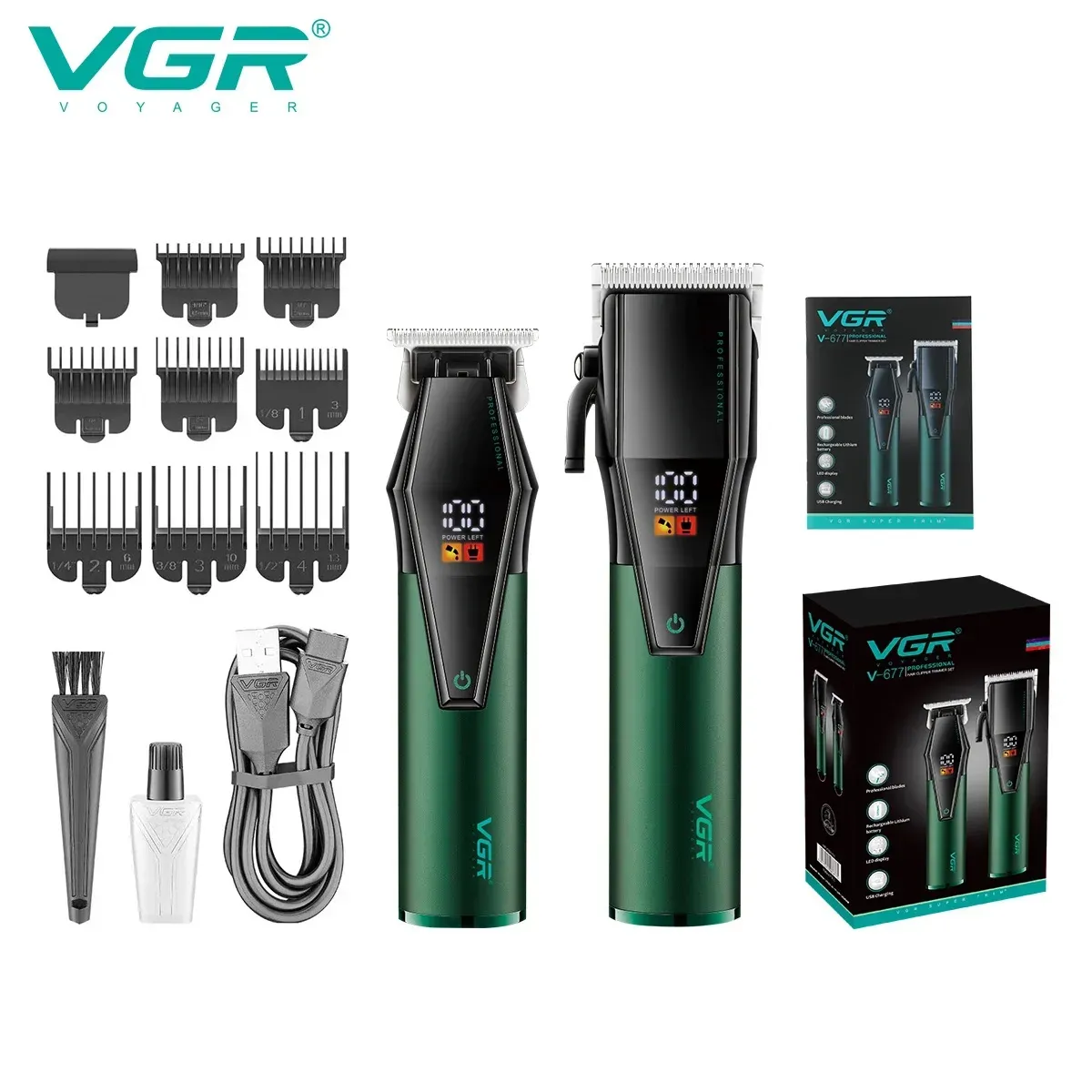 Kit VGR Maquina Cortadora De Cabello V677 Barbera Patillera Set Profesional