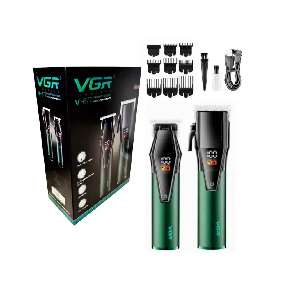 Kit VGR Maquina Cortadora De Cabello V677 Barbera Patillera Set Profesional