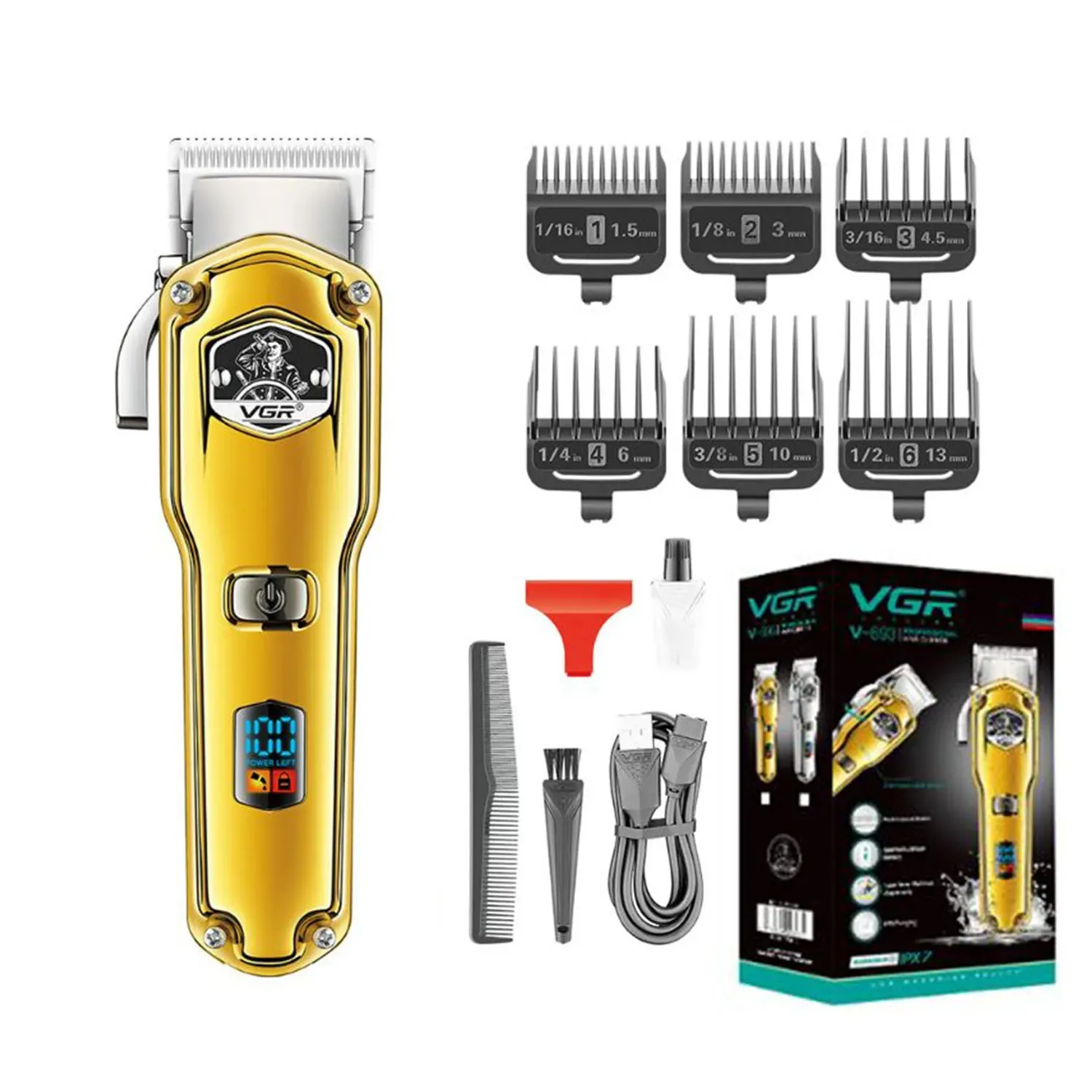 Cortadora De Pelo Clipper Recargable V693 Led Usb Dorado