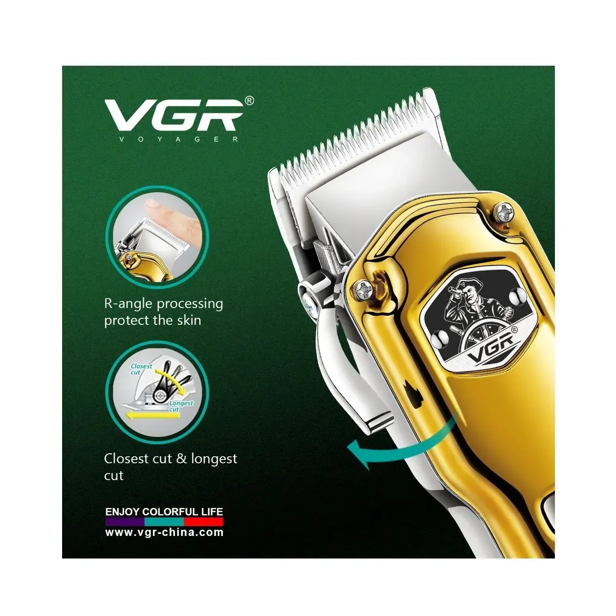 Cortadora De Pelo Clipper Recargable V693 Led Usb Dorado