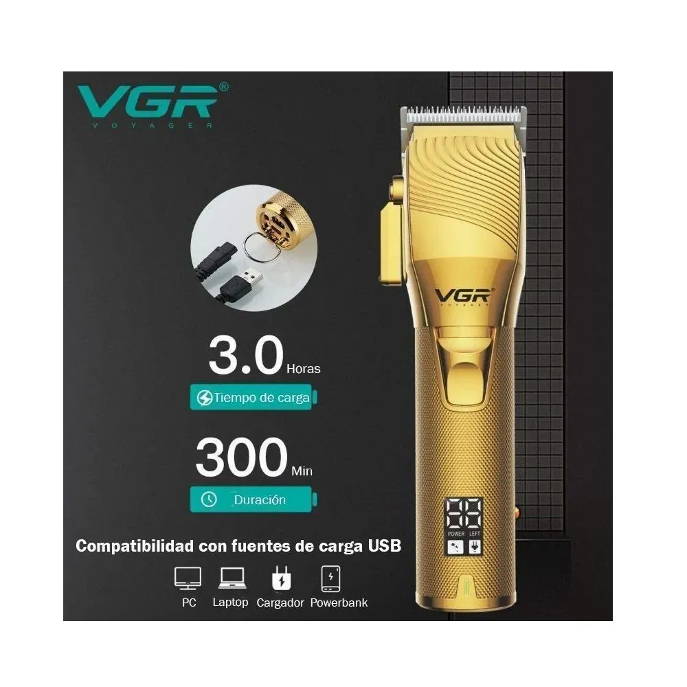 Cortadora De Pelo Barba Clipper VGR V-280 Display Led Usb Recargable