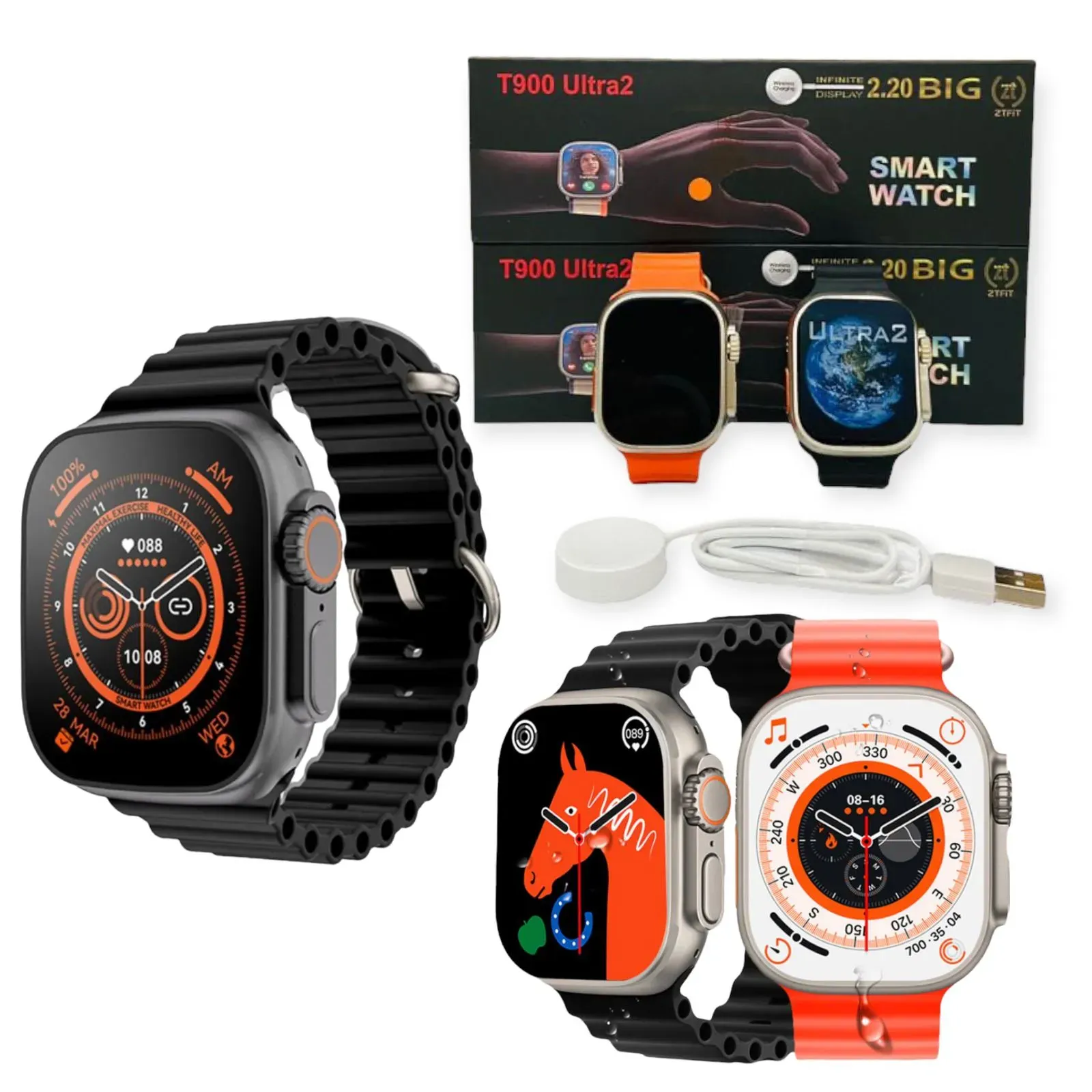 Smartwatch Reloj Inteligente T900 Pulso Negro - Naranja 