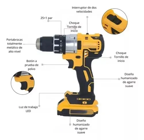 Taladro Inalambrico con Bateria y Accesorios