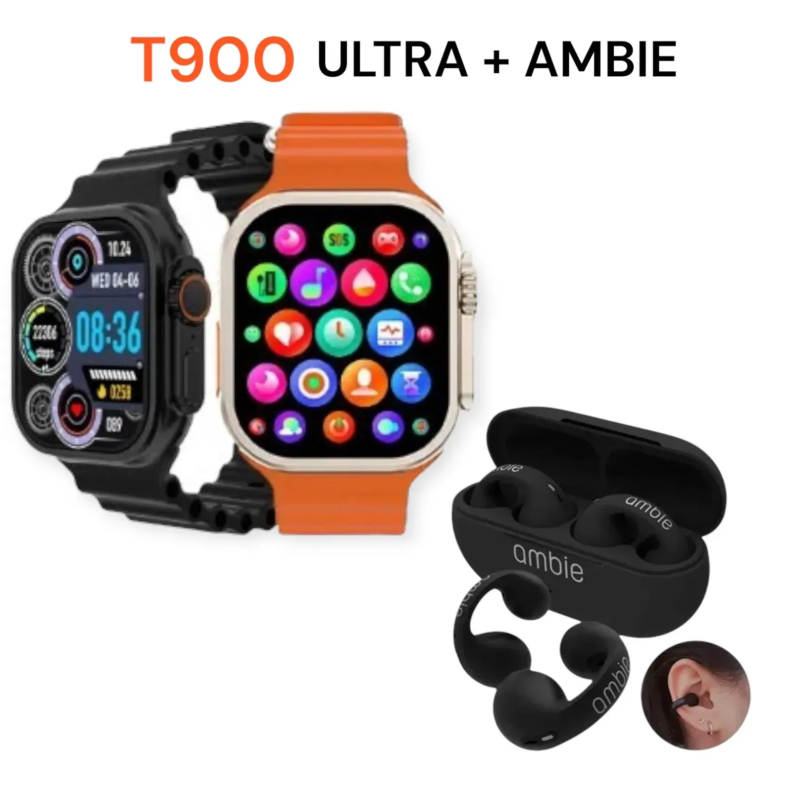 Reloj Smartwacth Inteligente T 900 + Audífonos Ambie Inalámbricos 