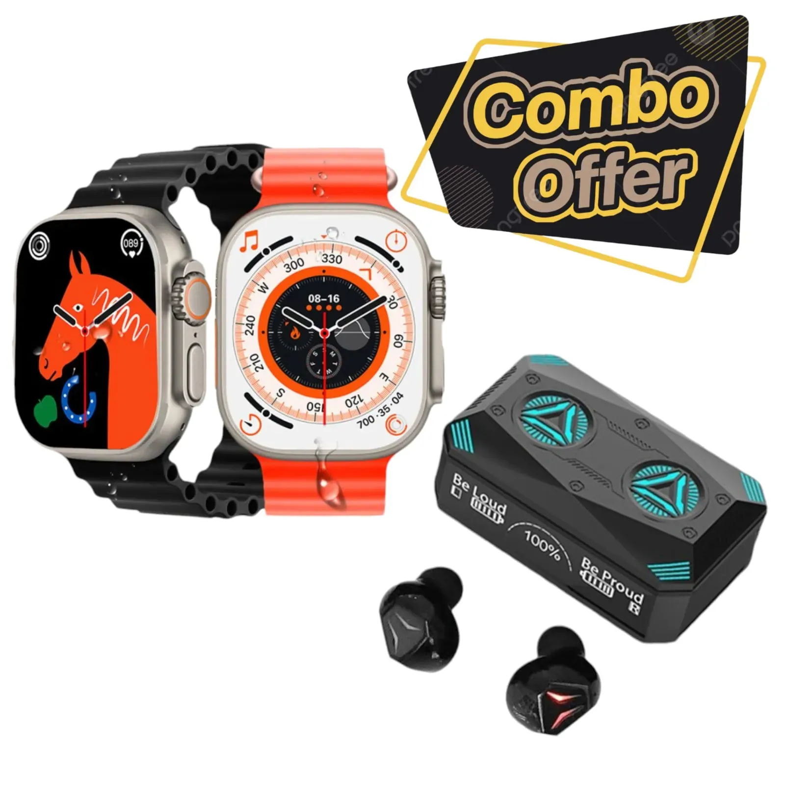 Smartwatch reloj Inteligente T800 + 2 Pulsos + Audifonos M98 Gamer