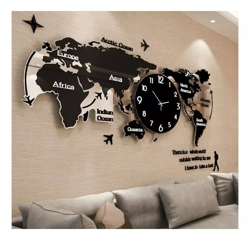 Reloj Digital De Pared Acrilico Mapa Del Mundo Mapamundi