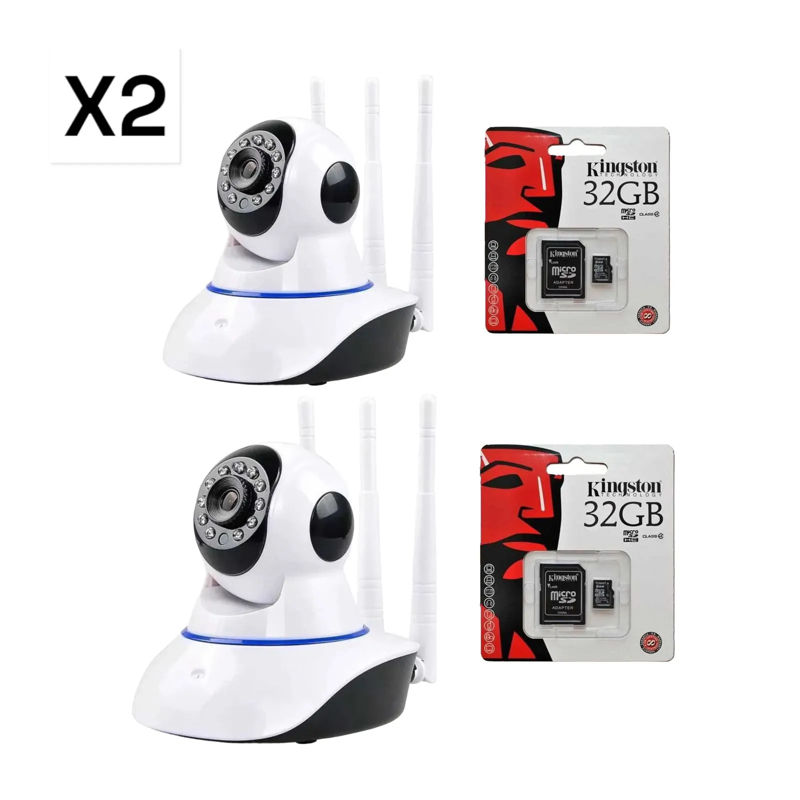 2 Camaras De Seguridad WIFI + 2 Memoria Micro 32GB 