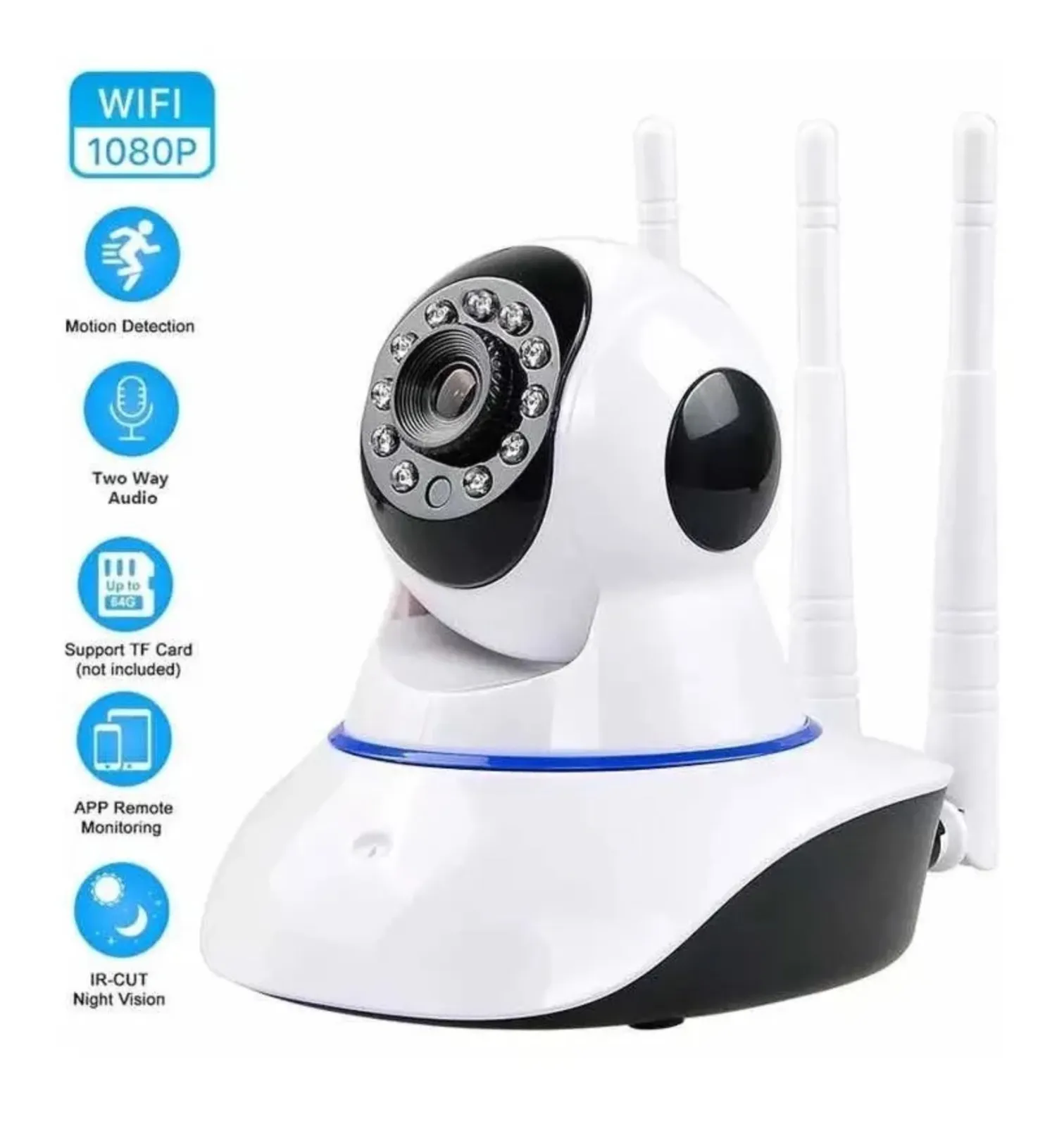 Cámara De Seguridad 3 Antenas Wifi, 360° 1080P + Memoria Micro SD 32 GB