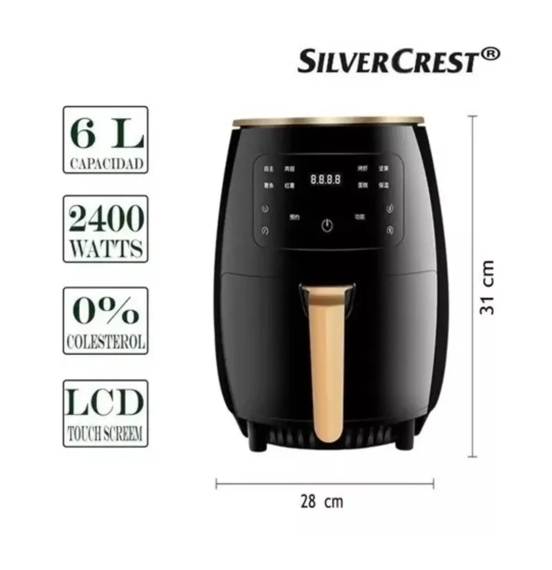 Freidora De Aire Air Fryer Silver 6L + Pantalla Digital Original