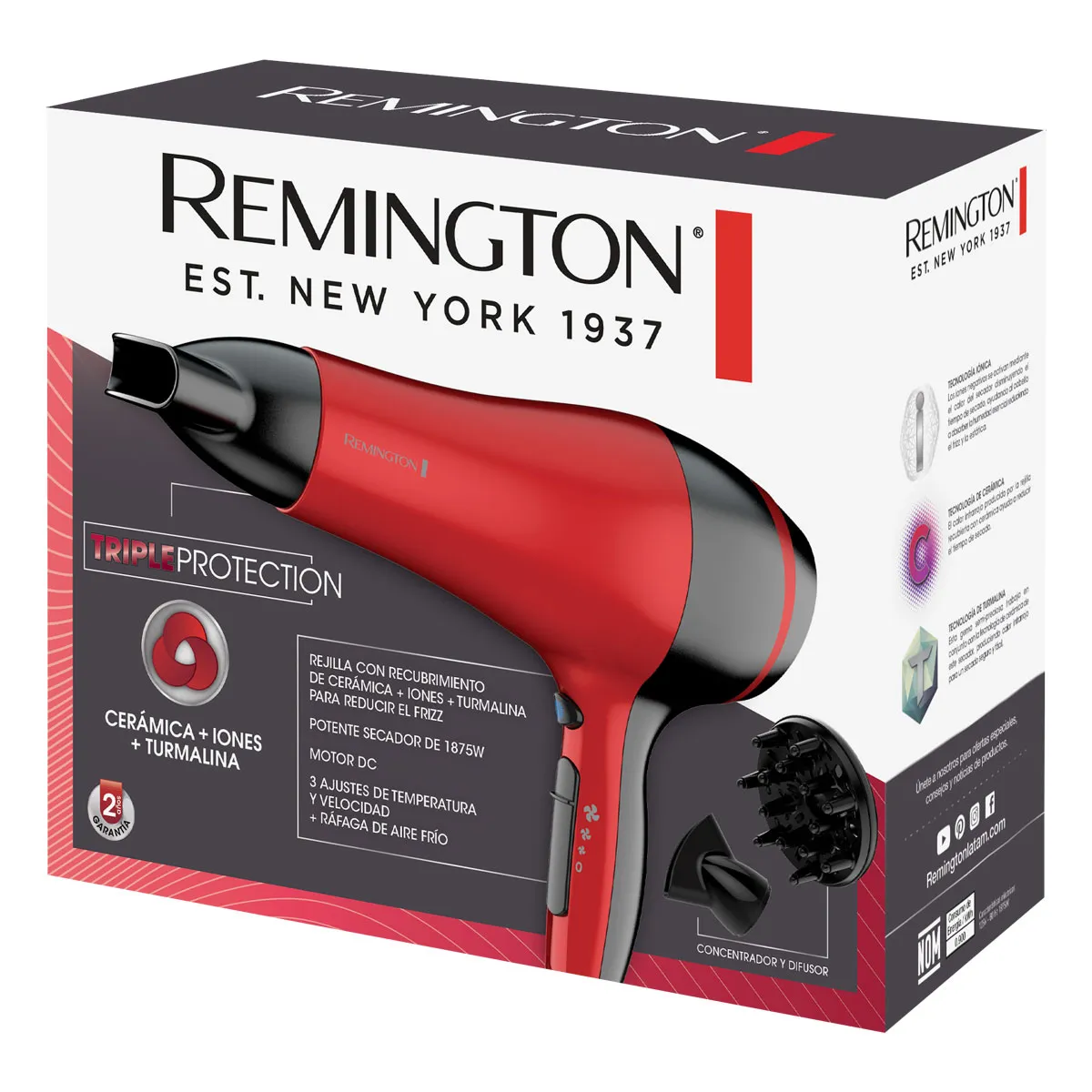 Secador De Cabello Remington Triple Protection Rojo I Original 