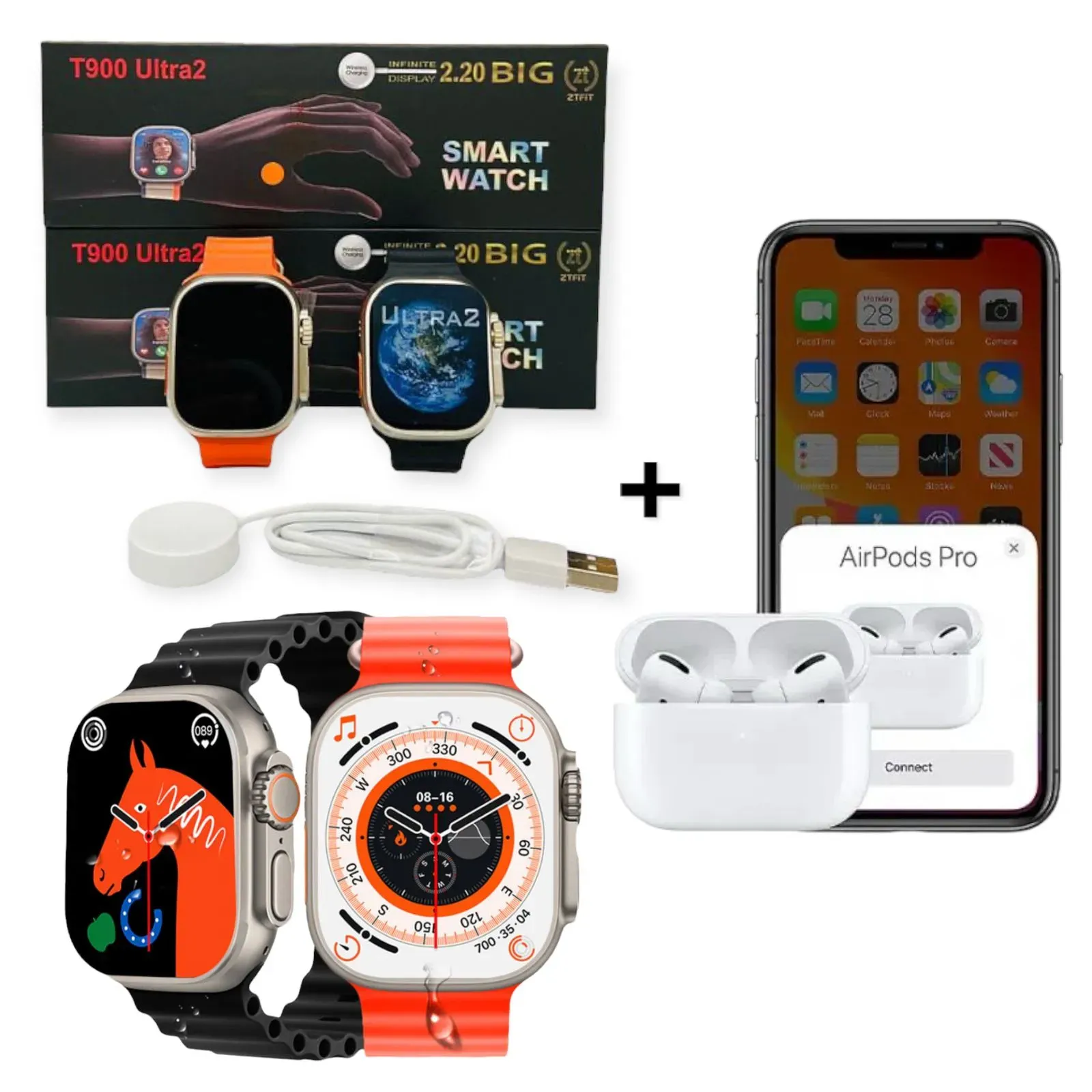 Smartwatch Reloj Inteligente T900 + 2 Pulsos + Airpods 3 Generacion 