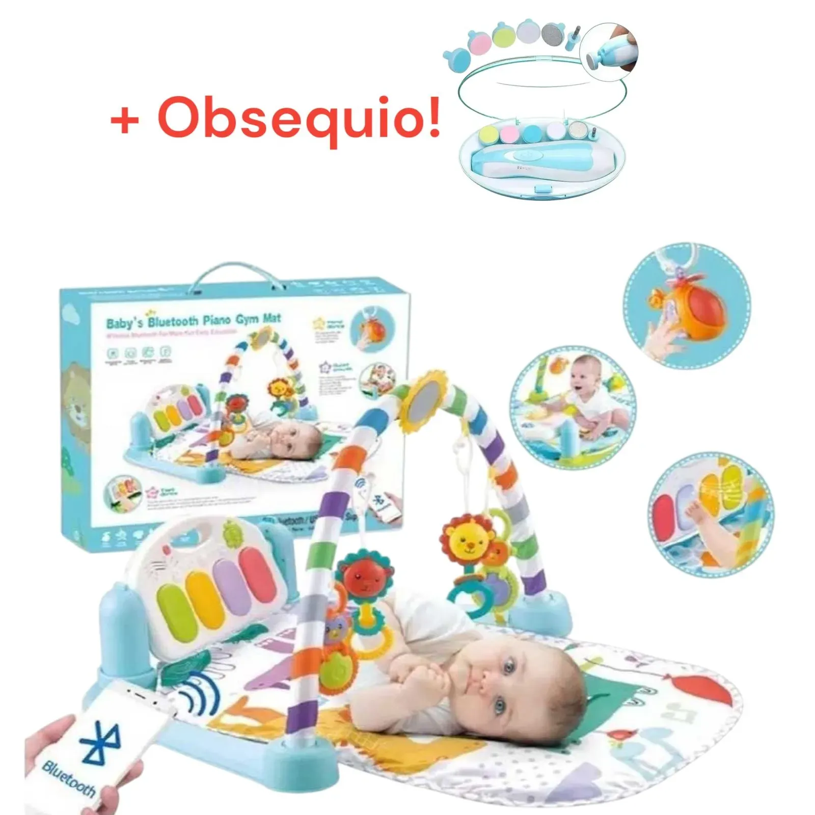 Gimnasio Piano Tapete Sonajero Musical + Lima Para Uñas de Bebes Electrico 