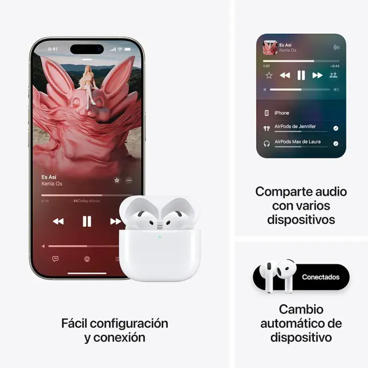 Audífonos APPLE AirPods 4 con Cancelación Activa de Ruido Blanco Replica 1.1