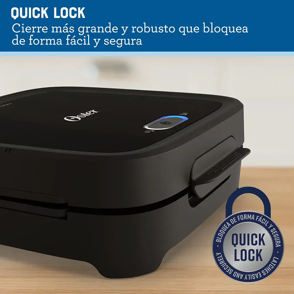  Sandwichera Oster® Compacta con Platos Hondos Botón de Apagado Negra Ckstsm400