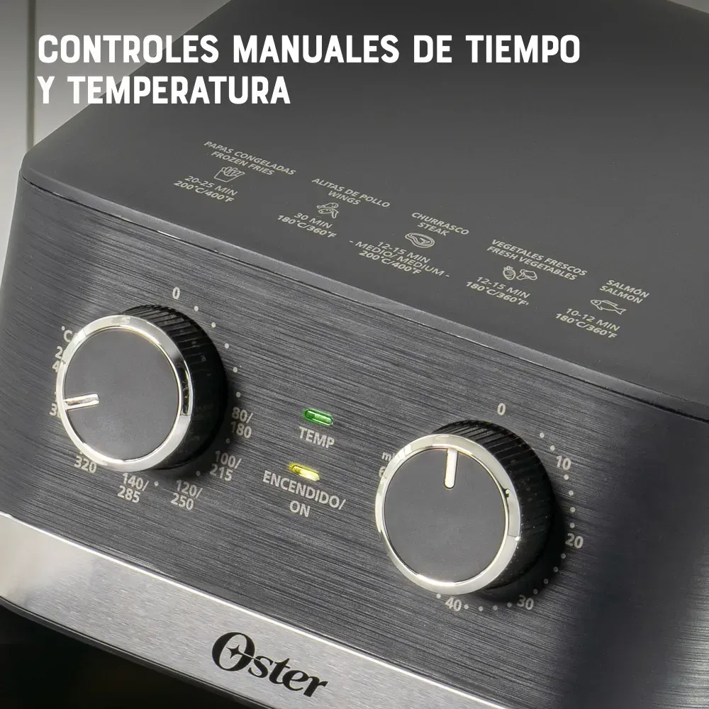 Freidora de Aire Manual, Recubrimiento Oster® DiamondForce, 4L de Capacidad, con Controles de Tiempo y Temperatura, Ckstaf401mdf