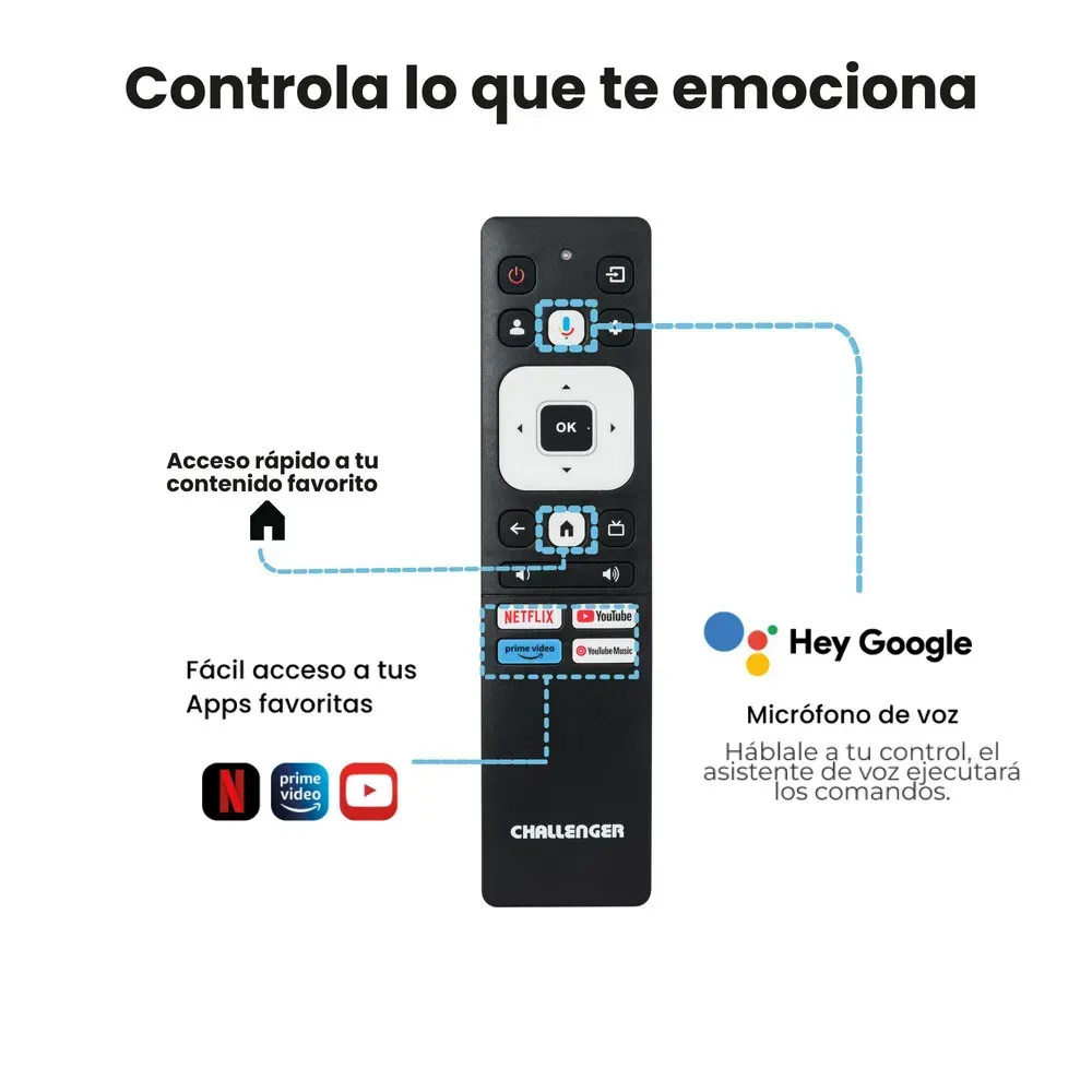 Televisor 50" Challenger UHD 50kg85 Bt 4K Hdr Google TV con Bluetooth, WIFI, Chromecast y Control por voz