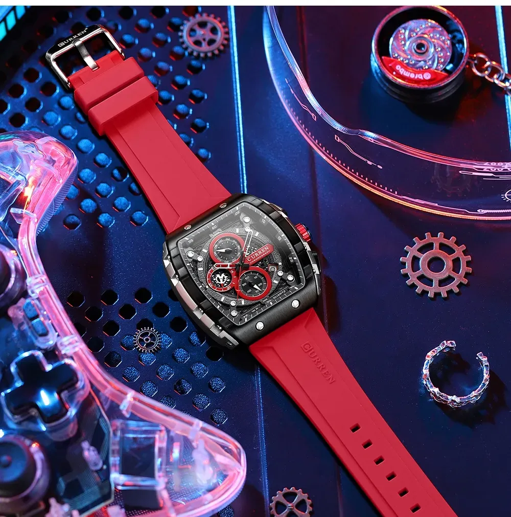 Reloj Curren Cuadrado 8442 (Rojo Con Negro)