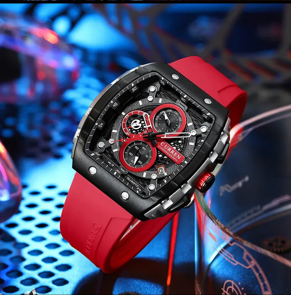 Reloj Curren Cuadrado 8442 (Rojo Con Negro)