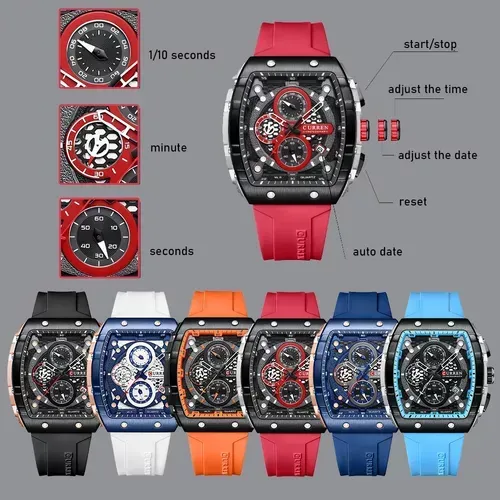 Reloj Curren Cuadrado 8442 (Rojo Con Negro)