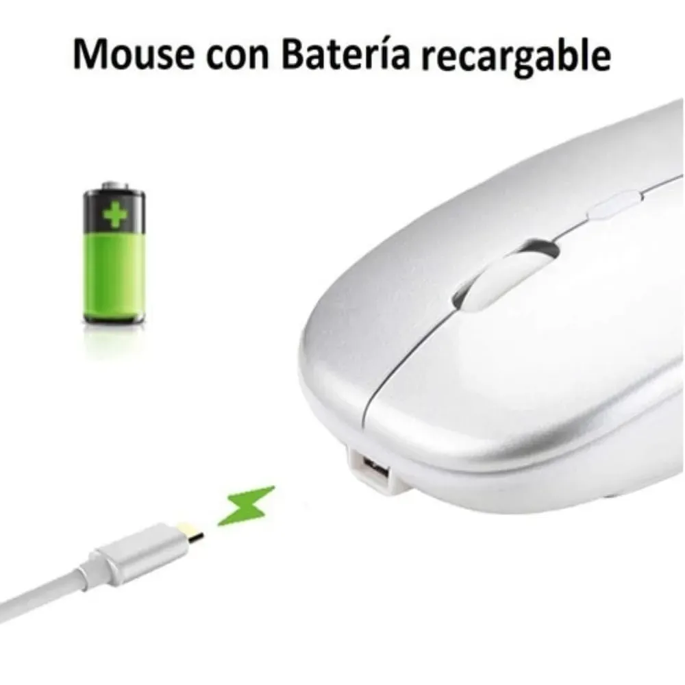 Mouse Recargable Dual Bluetooth 5.1 + Wireless 2.4 GHz - BLANCO