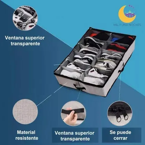 Organizador De Zapatos Almacenamiento Bajo Cama Zapatero X2