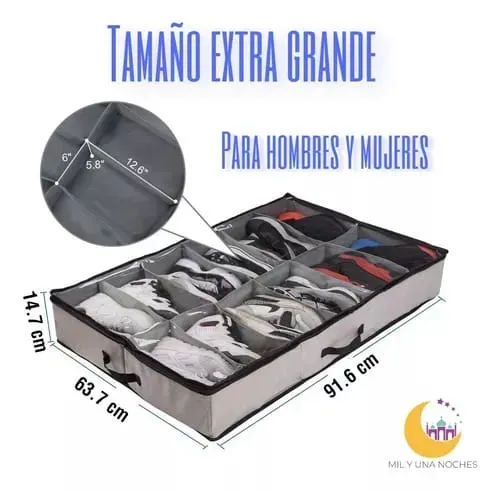 Organizador De Zapatos Almacenamiento Bajo Cama Zapatero X2