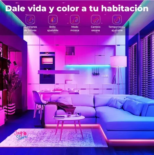 Cinta De Luz Led Rgb 10mts Con Control Y Bluetooth App :Crea Atmósferas Mágicas: Luces LED Inteligentes para Cualquier Ocasión