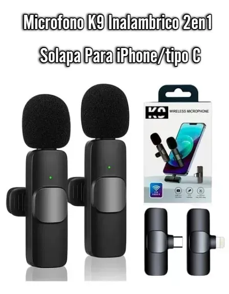 Microfono K9 Inalambrico 2en1 Solapa Para iPhone/tipo C: Voz Clara en Cualquier Lugar