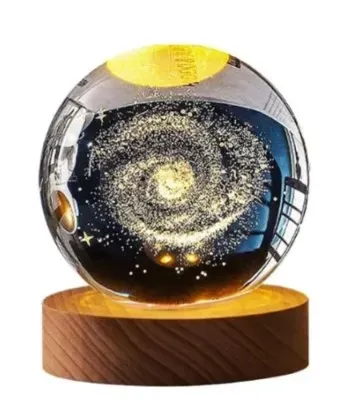 Lampara De Esfera de Cristal Iluminada con Base de Madera