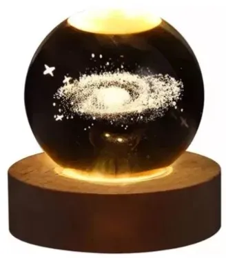 Lampara De Esfera de Cristal Iluminada con Base de Madera