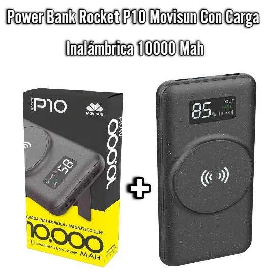 Power Bank Rocket P10 Movisun Con Carga Inalámbrica 10000 Mah:Dile Adiós a los Cables