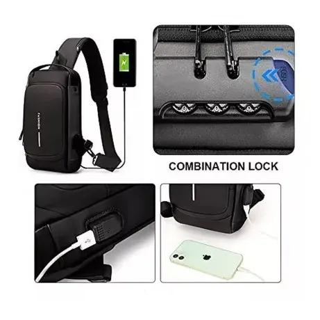 Bolso Antirrobo con Puerto USB y Candado Integrado:Viaja con Tranquilidad